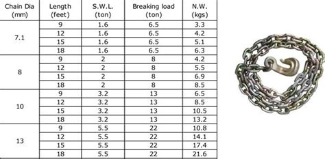 tie down chain specs